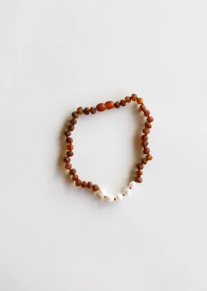 Kids: Raw Cognac Amber   Pearls Necklace
