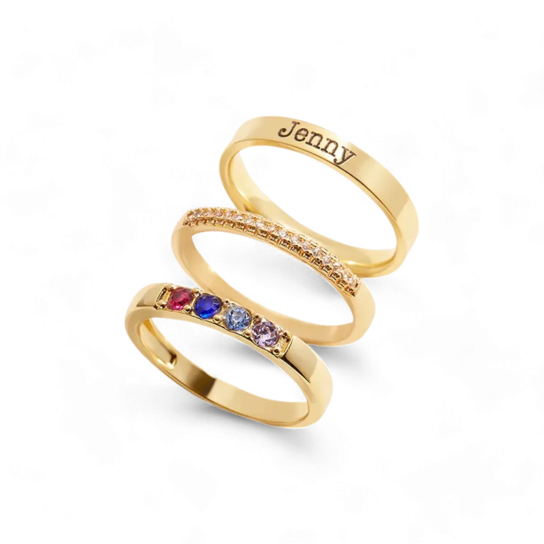 Personalized Birthstones Stacking Name Rings