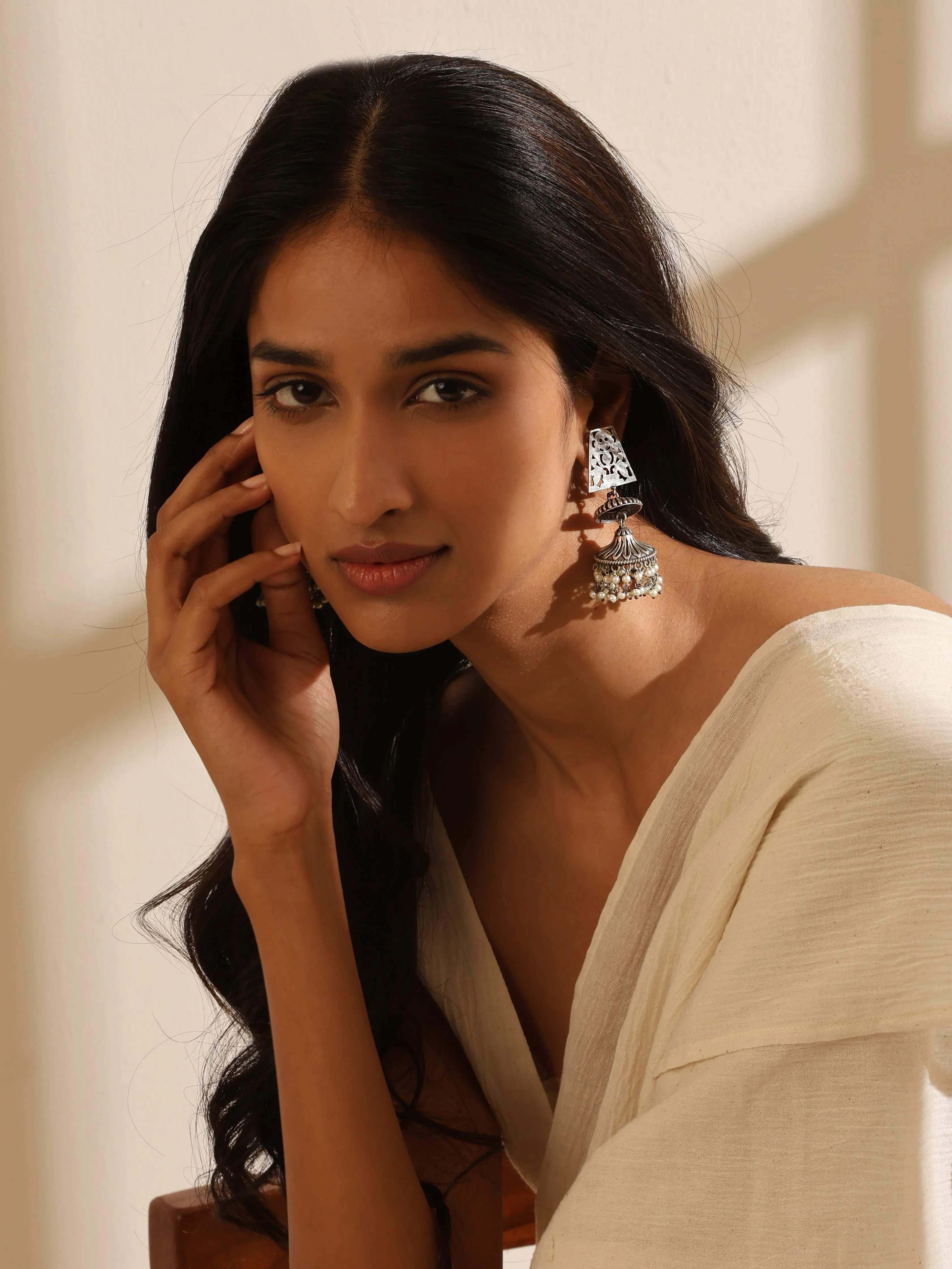 Silver-Plated Jaali Jhumka Earrings