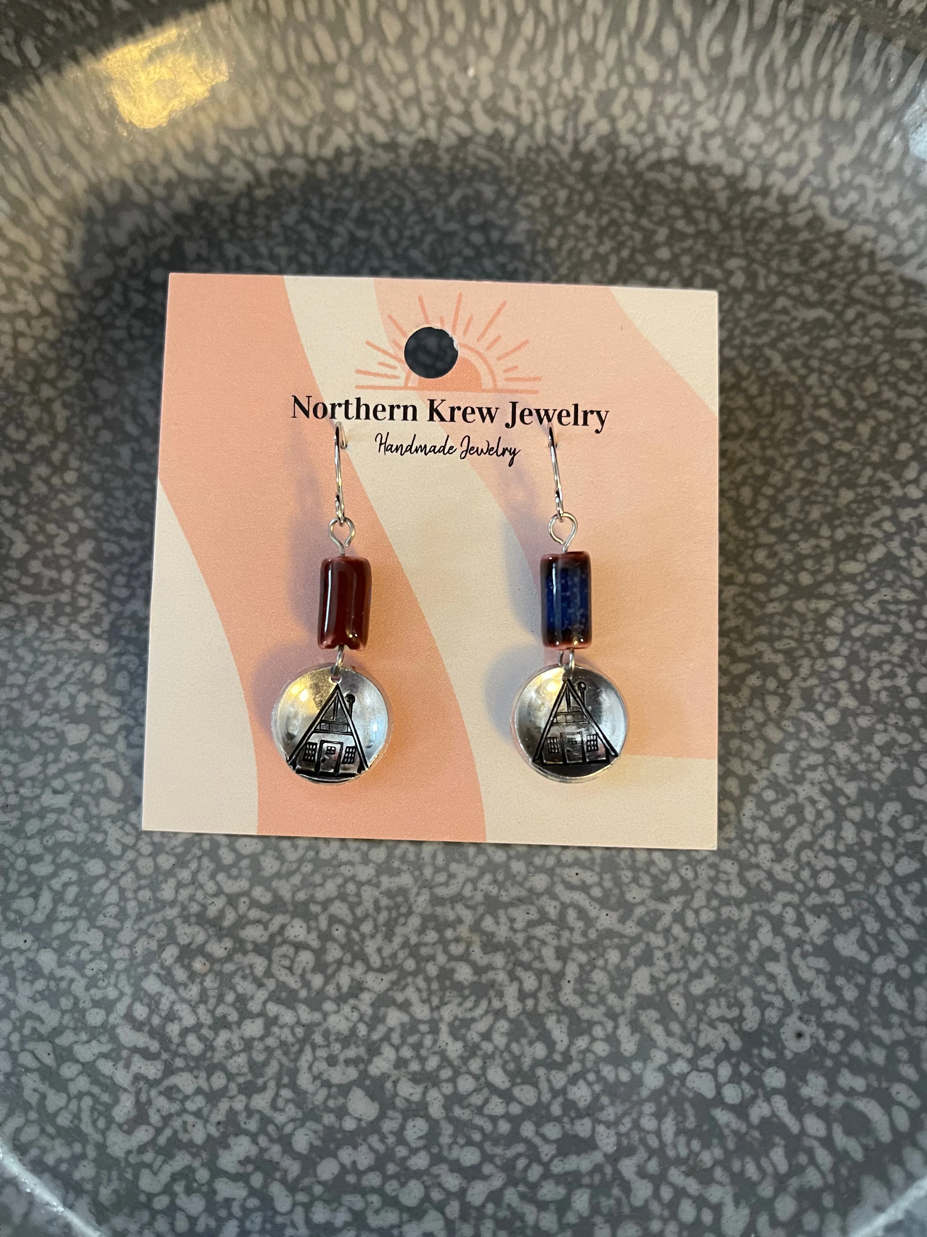 Stamped Beaded Hatcher Cabin Earrings