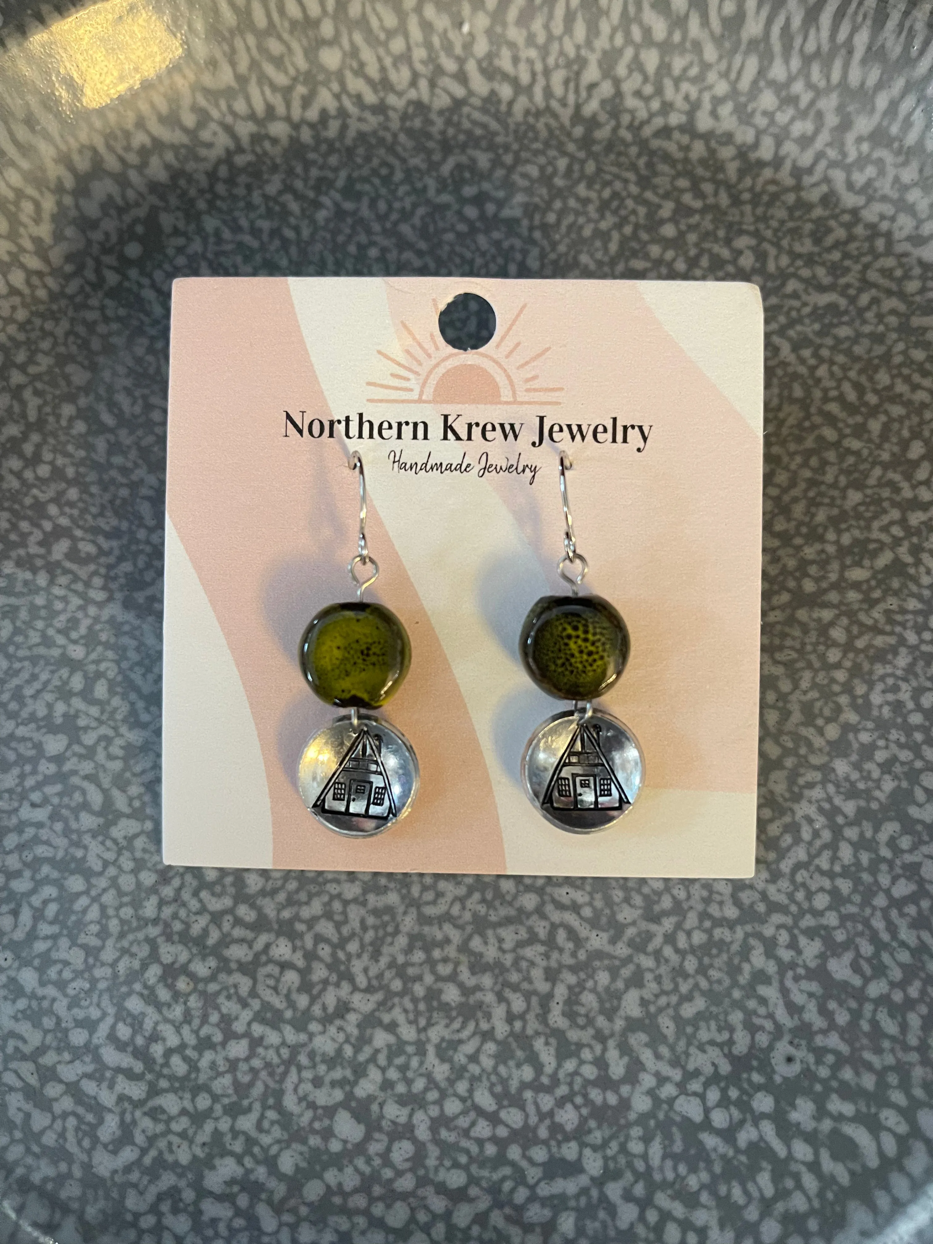 Stamped Beaded Hatcher Cabin Earrings