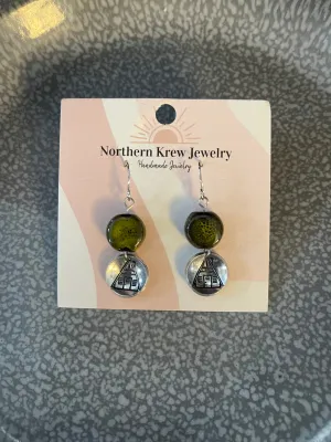 Stamped Beaded Hatcher Cabin Earrings