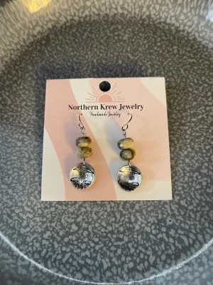 Stamped Beaded Mushroom Earrings