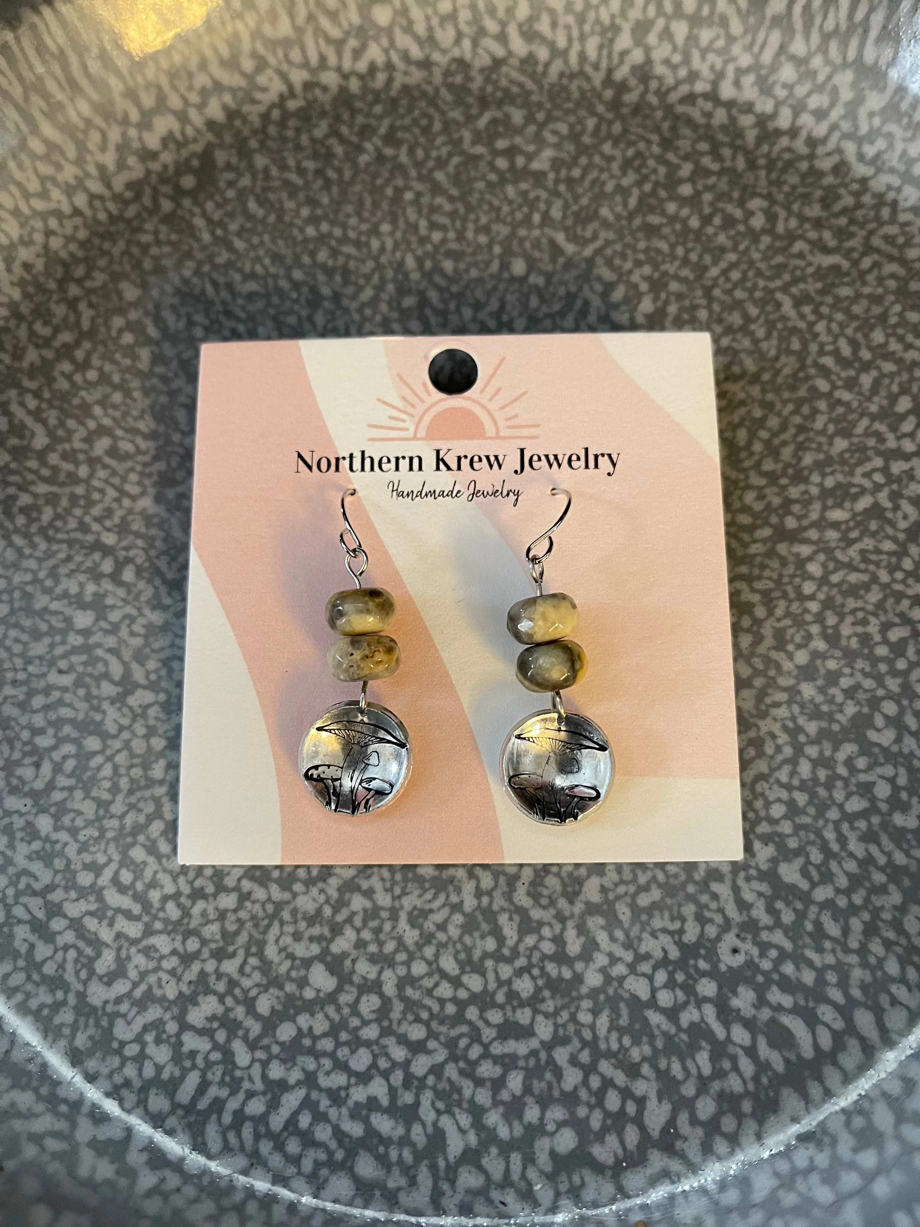 Stamped Beaded Mushroom Earrings