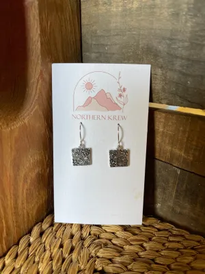 Stamped Square Daisy Earrings