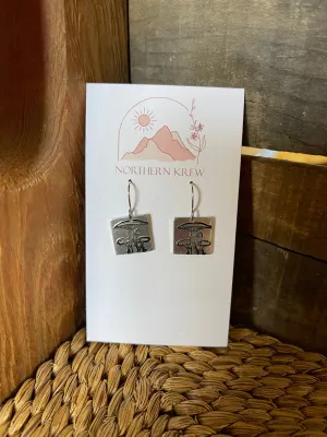Stamped Square Mushroom Earrings