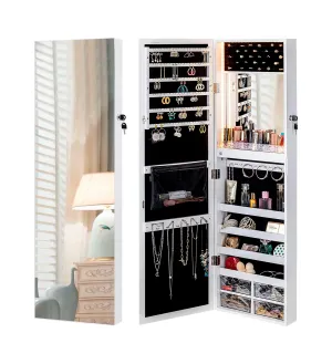 Stella 9 Wall Mounted Jewelry Armoire with Built-in LED Light – White