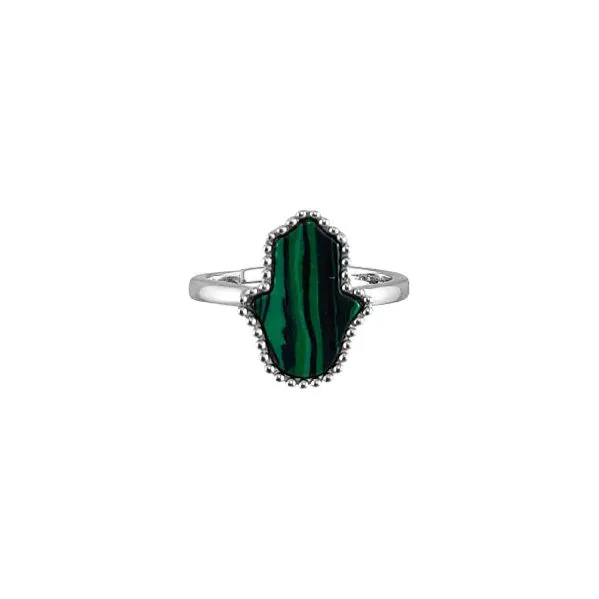 Sterling Silver Malachite Hamsa Ring